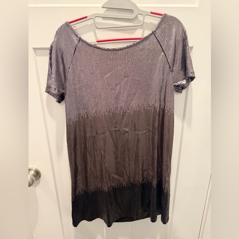 Free People Sequin Tunic Mini Dress Gunmetal Black XS